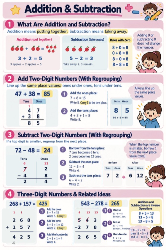 Addition and subtraction teaching page